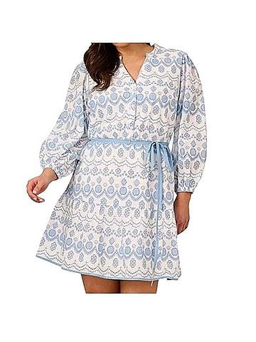 Adrianna Papell Eyelet Belted Dress Casual Dress (view 1)