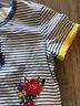 Tory Burch 100% Cotton Stripes Floral White Blue Red Yellow Short Sleeve Blouse Size M - photo 5