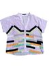 Tibi 100% Silk Color Block Multi Color Pink Black Yellow Green Gray Orange Short Sleeve Blouse Size S - photo 1