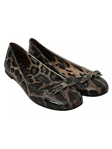 Dolce & Gabbana Brown Leopard Ballerina Flats Leather Women's Shoes (view 2)