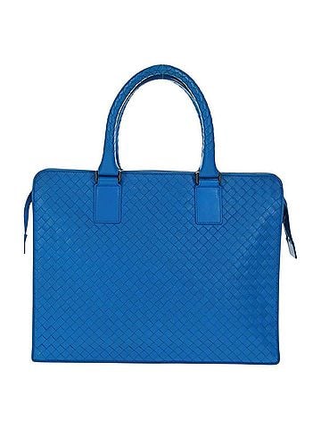Bottega Veneta Top Zip Intrecciato Nappa Blue Leather Briefcase Bag (view 1)