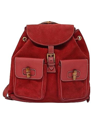 Gucci Vintage Bamboo Suede And Leather Red Suede Backpack Bag (view 1)