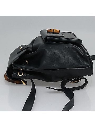 Gucci Vintage Bamboo Leather Black Leather Backpack Bag (view 2)