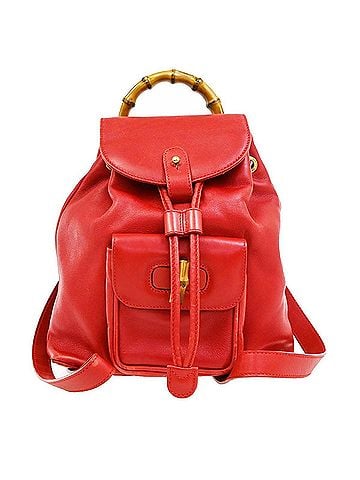 Gucci Vintage Bamboo Leather Red Leather Backpack Bag (view 1)