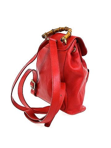 Gucci Vintage Bamboo Leather Red Leather Backpack Bag (view 2)