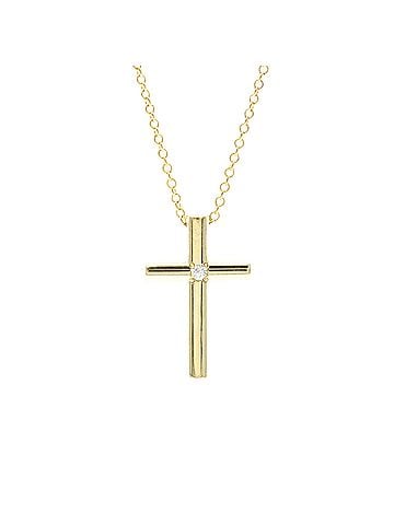 Tiffany & Co. Cross Pendant 18K Yellow Gold With Diamond Gold Yellow_Gold Necklace Jewelry (view 2)