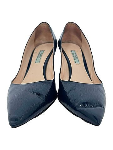 Prada Prada Pointed-Toe Pumps in Navy Blue Patent Leather (view 2)
