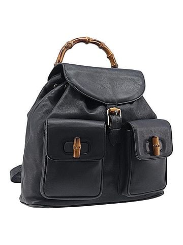 Gucci Vintage Bamboo Leather Black Leather Backpack Bag (view 1)