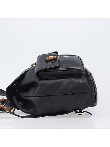 Gucci Vintage Bamboo Leather Black Leather Backpack Bag (view 2)