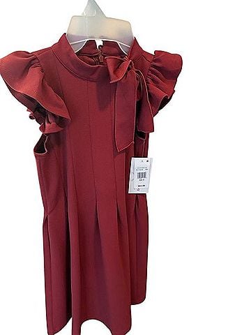 Bonnie Jean Wine Ruffle Sleeve Bow Dress Cocktail Dress (view 1)