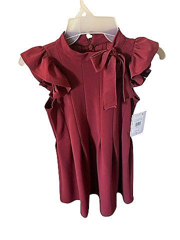 Bonnie Jean Wine Ruffle Sleeve Bow Dress Cocktail Dress (view 2)