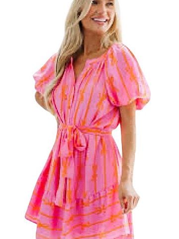 Umgee Pink And Orange Floral Stripe Midi Dress Casual Dress (view 1)