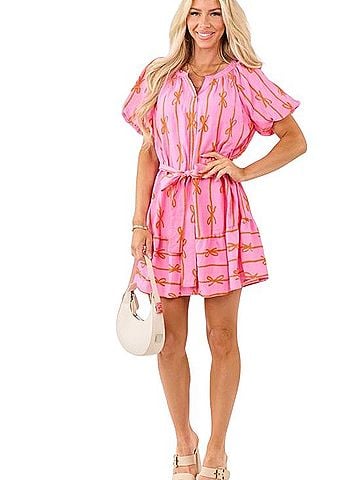 Umgee Pink And Orange Floral Stripe Midi Dress Casual Dress (view 2)