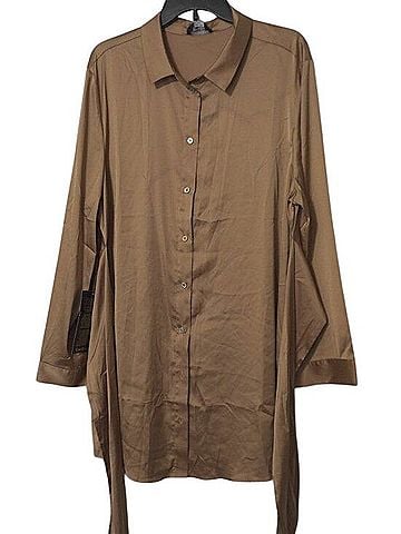 Bebe Charmeuse Long Sleeve Waist Tie Macchiato Satin Shirt Dress Casual Dress (view 1)