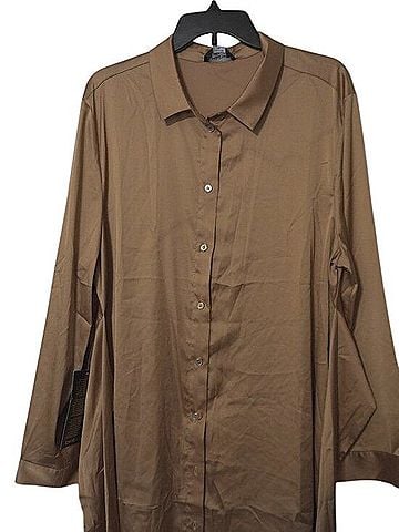Bebe Charmeuse Long Sleeve Waist Tie Macchiato Satin Shirt Dress Casual Dress (view 2)