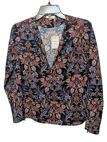 Ecru Cate Zip Front Floral Paradise Long Sleeve Blouse (view 1)