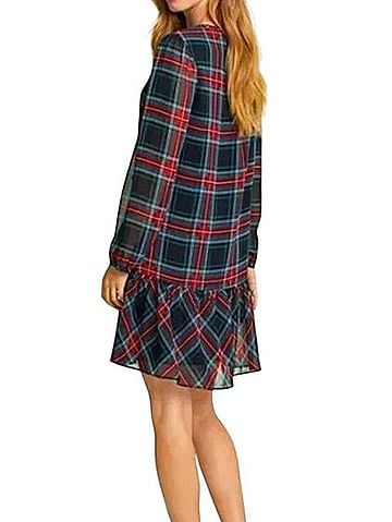 Draper James Plaid Tie Neck Flounce Shift Dress Casual Dress (view 2)