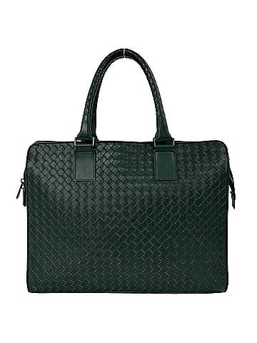 Bottega Veneta BOTTEGA VENETA Vintage Intrecciato Leather Business Bag for Men, Green, 30331 (view 1)