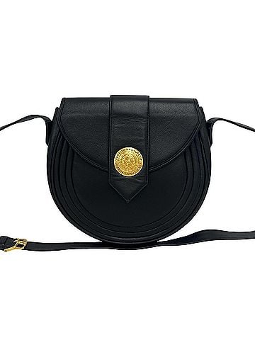 Yves Saint Laurent YVES SAINT LAURENT Vintage Round Logo Hardware Leather Shoulder Bag, Black c10-6 (view 1)