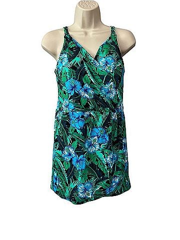 Lands' End Tropical Floral Faux Wrap Swim Dress One Piece Swimsuit (view 1)