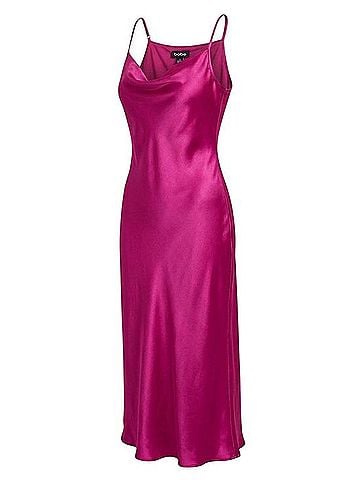Bebe Babydoll Cowl Satin Midi Slip Dress Casual Dress (view 1)