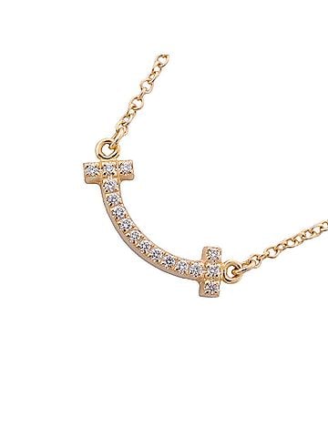 Tiffany & Co. Tiffany &amp; Co. T Smile Mini Necklace, 18K Pink Gold, Diamond, Women's (view 1)