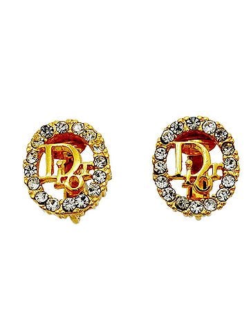 Christian Dior Christian Dior Earrings, Oval, GP Plated, Rhinestone, Gold, Women's (view 1)