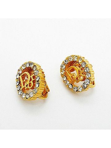 Christian Dior Christian Dior Earrings, Oval, GP Plated, Rhinestone, Gold, Women's (view 2)