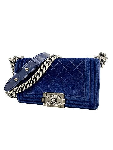 Chanel Chanel Boy Chain Shoulder Bag, Suede, Navy, Women's, OP018925 (view 1)
