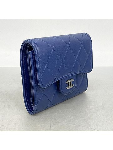 Chanel Chanel Tri-fold Wallet, Matelassé Lambskin, Blue, Women's, OP018782 (view 2)