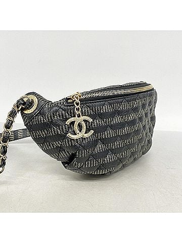Chanel Chanel Matelassé Leather Waist Bag, Black/Champagne, Women's, OP018094 (view 2)