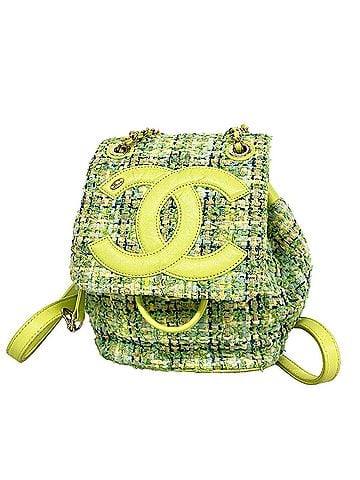 Chanel Chanel Backpack/Daypack with Chain Shoulder Strap, Tweed, Green Champagne, Women's, OP011736 (view 1)