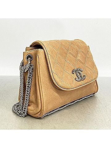 Chanel Chanel Matelassé Chain Shoulder Bag, Lambskin, Light Brown, Women's (view 2)