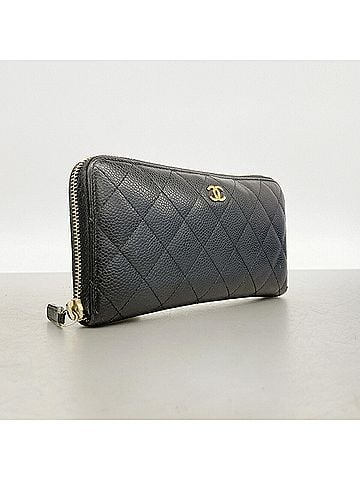 Chanel Chanel long wallet, Matelassé caviar leather, black, women's. (view 2)