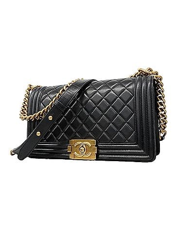 Chanel Chanel Boy Chain Shoulder Bag, Lambskin, Black, Women's (view 1)
