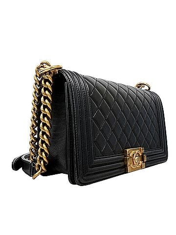 Chanel Chanel Boy Chain Shoulder Bag, Lambskin, Black, Women's (view 2)