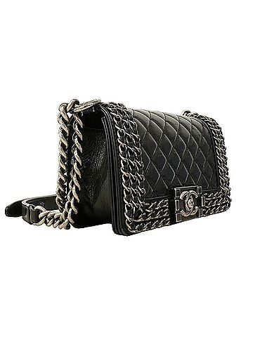 Chanel Chanel Boy Chain Shoulder Bag, Calfskin, Black, Women's (view 2)
