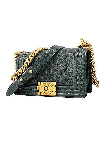 Chanel Chanel Boy Chain Shoulder Bag, Caviar Leather, Steel Blue, Women's (view 1)