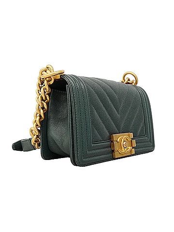 Chanel Chanel Boy Chain Shoulder Bag, Caviar Leather, Steel Blue, Women's (view 2)