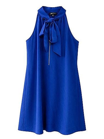 Oleg Cassini Blue Bow Neck Shift Dress Casual Dress (view 1)