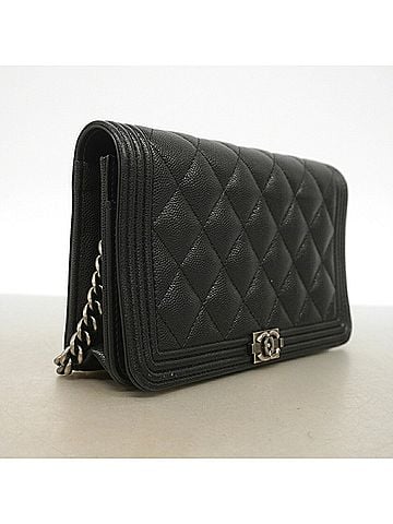 Chanel Chanel Boy Chain Shoulder Wallet, Caviar Leather, Black, Women's, P3440192 (view 2)