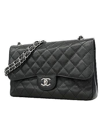 Chanel Chanel Shoulder Bag, Large Matelassé, Double Flap, Chain, Caviar Leather, Black, Women's, OP023561 (view 1)