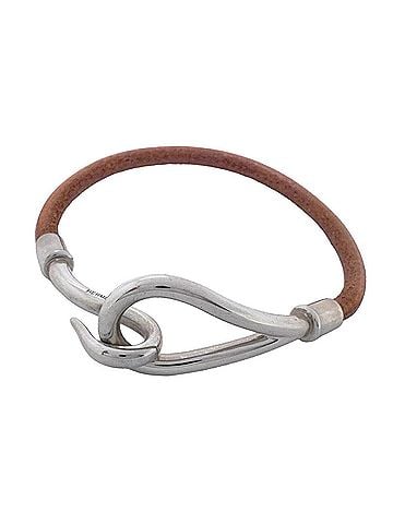 Hermès Hermes Jumbo Hook Bracelet, Metal and Leather, Silver Brown, Women's (view 1)