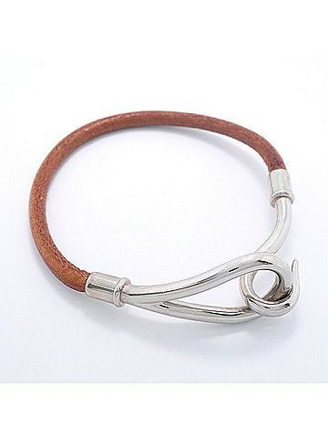 Hermès Hermes Jumbo Hook Bracelet, Metal and Leather, Silver Brown, Women's (view 2)