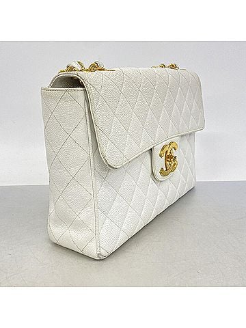 Chanel Chanel Shoulder Bag, Large Matelassé, Double Chain, Caviar Leather, White, Women's (view 2)