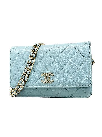 Chanel Chanel Matelassé Chain Shoulder Wallet, Caviar Leather, Light Blue, Women's (view 1)