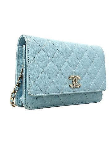 Chanel Chanel Matelassé Chain Shoulder Wallet, Caviar Leather, Light Blue, Women's (view 2)