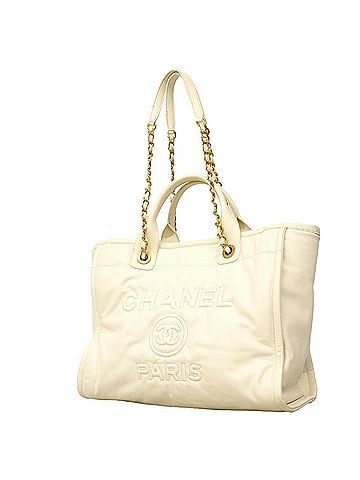 Chanel Chanel Deauville Tote Bag, Chain Shoulder Strap, Leather, White, 2-way Bag for Women (view 1)