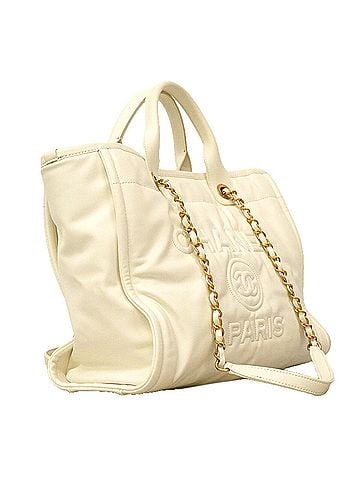 Chanel Chanel Deauville Tote Bag, Chain Shoulder Strap, Leather, White, 2-way Bag for Women (view 2)