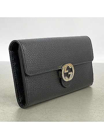 Gucci Gucci Long Wallet, Interlocking G, 598166, Leather, Black/Champagne, Women's, P3489102 (view 2)